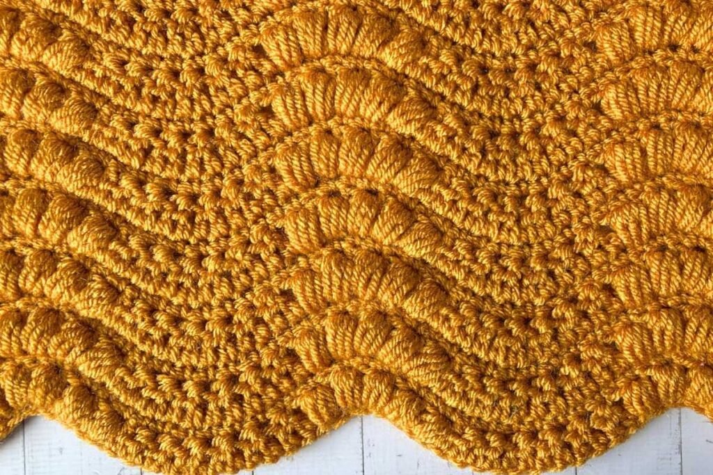 Close up of the crochet puff wave stitch