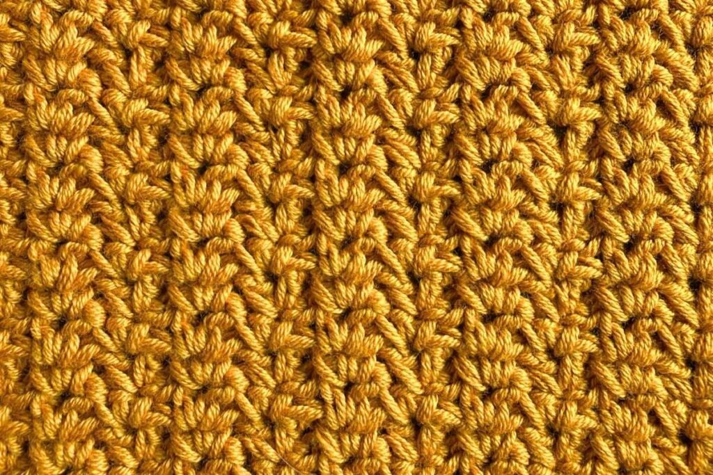 Swatch of the crochet staggered pairs stitch