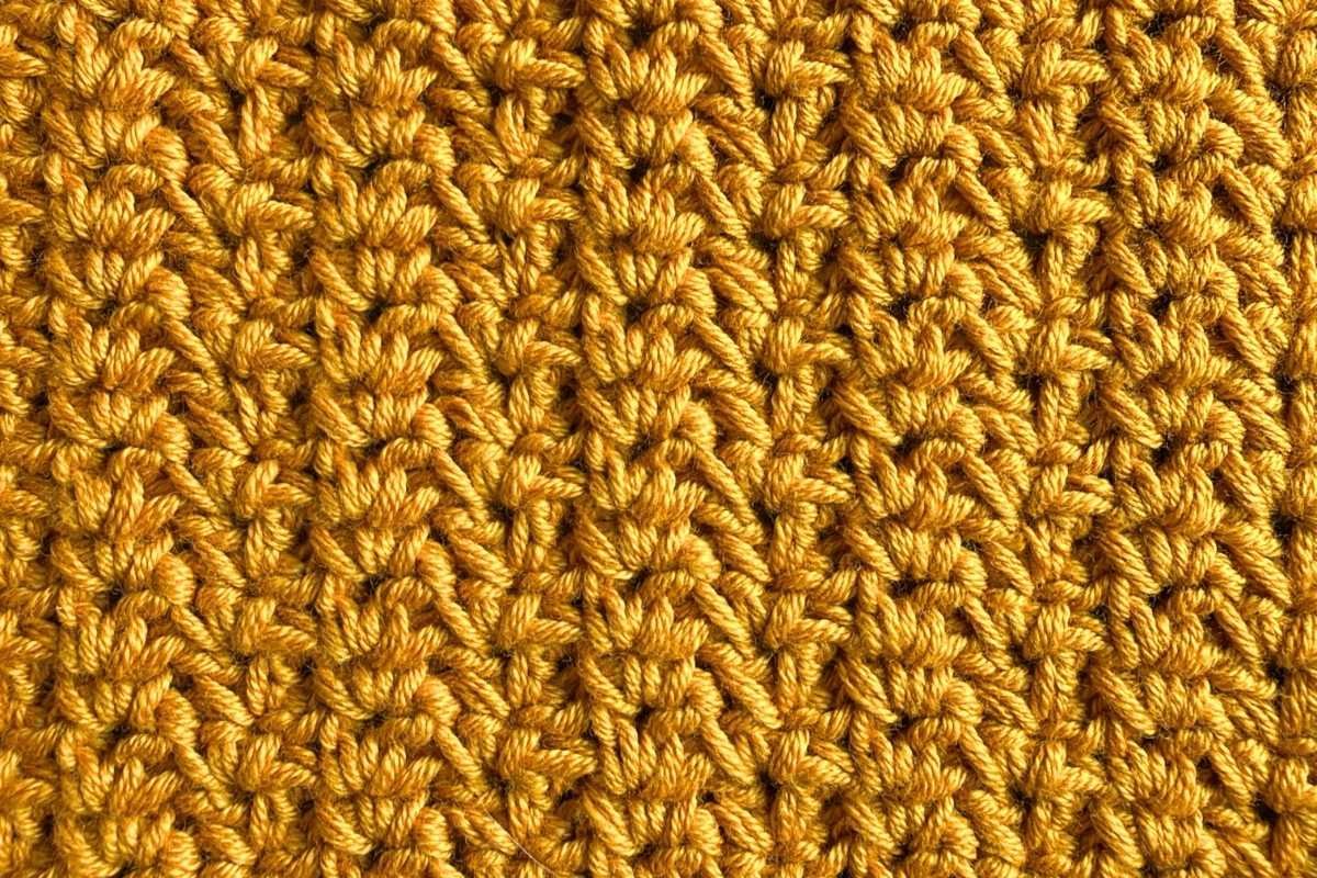 Swatch of the crochet staggered pairs stitch