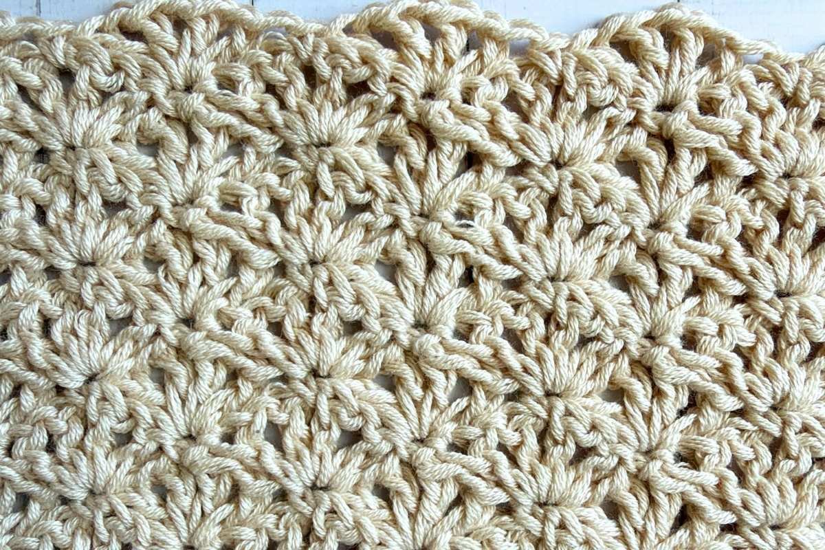 Swatch of the crochet open shell stitch