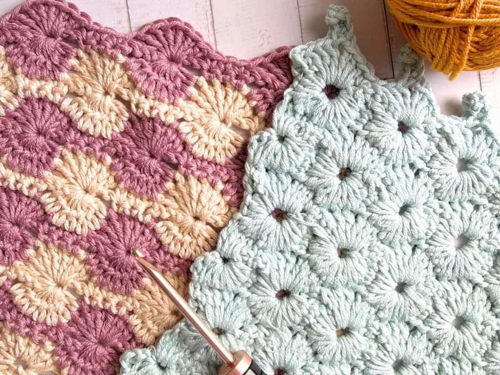Crochet catherine wheel stitch and crochet sun ray stitch