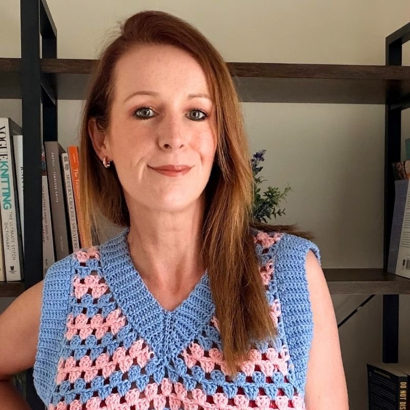 Carrie, crochet designer and creator of Crochet Stitch Finder